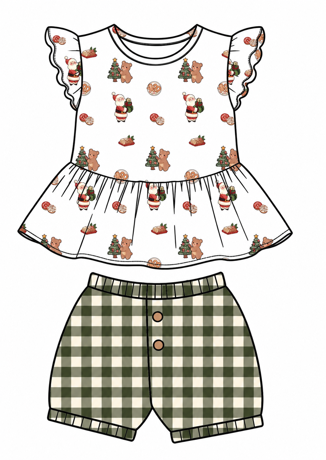 Christmas Ruffles Bubble Shorts Set