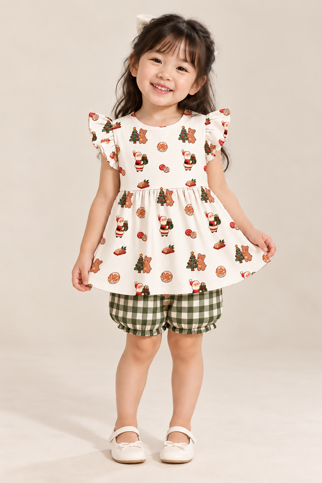 Christmas Ruffles Bubble Shorts Set