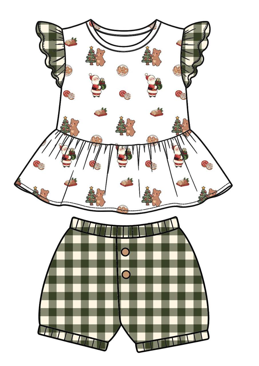 Christmas Ruffles Bubble Shorts Set