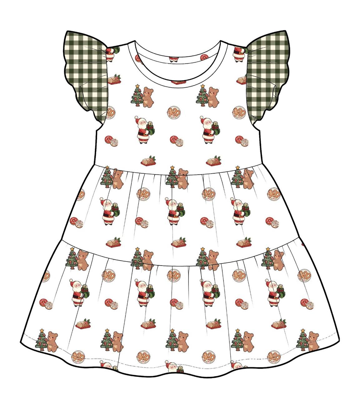 Flutter-Sleeve Tiered Christmas Dress